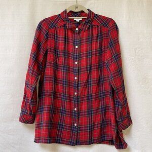 J Jill Linen Blouse Womens Medium Festival Button Up Plaid Western Casual Boho